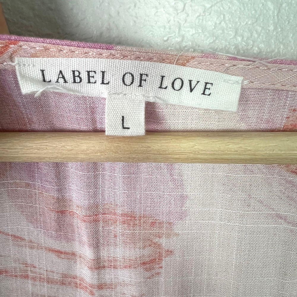 Label of Love Pink Abstract Brushstroke V-Neck Bell Sleeve Mini Dress Large - Picture 3 of 7
